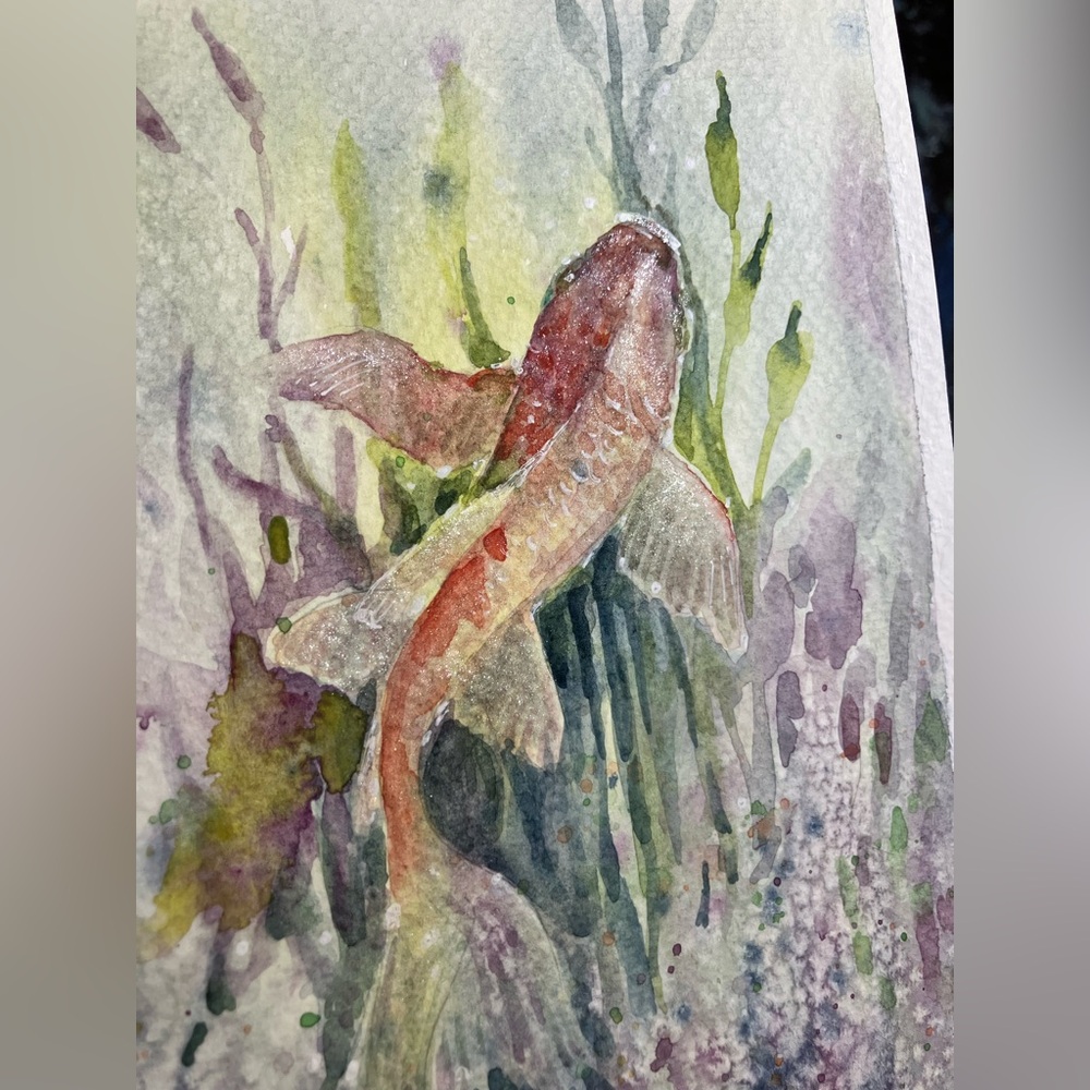 ORIGINAL Koi fish painting watercolor art artwork pond nature artwork US - Picture 5 of 9